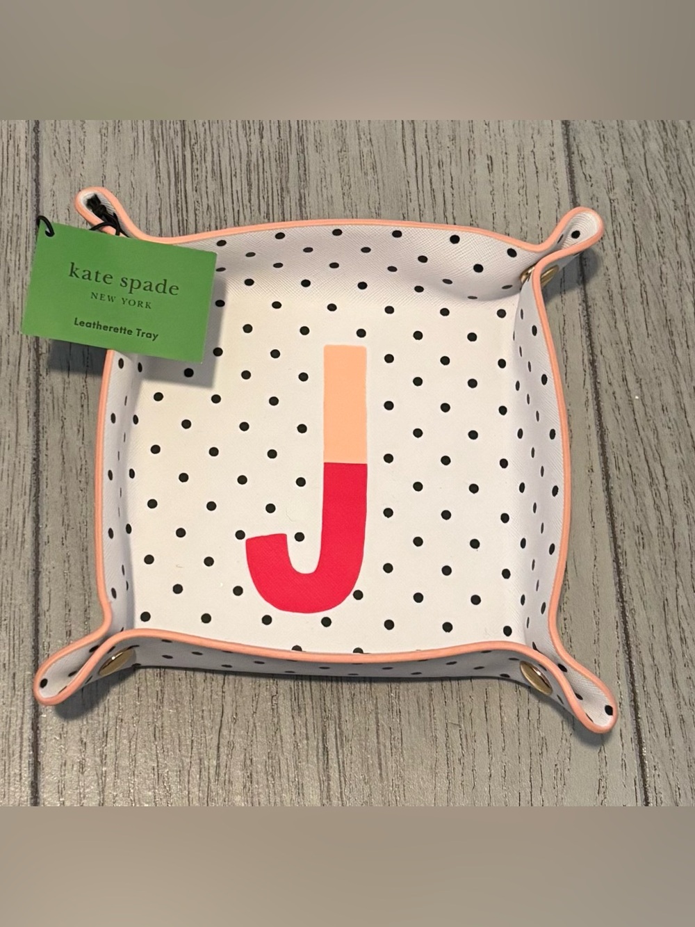 Kate Spade leatherette tray “J” initial. BNWT.